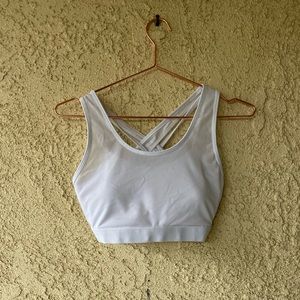 White Fabletics sports bra